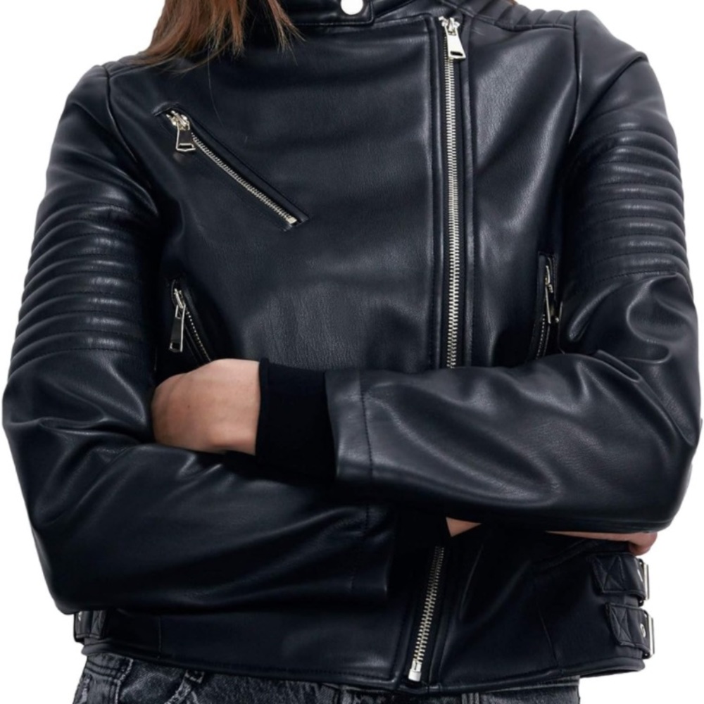 ZARA- Faux Leather Biker Jacket SIZE S Black